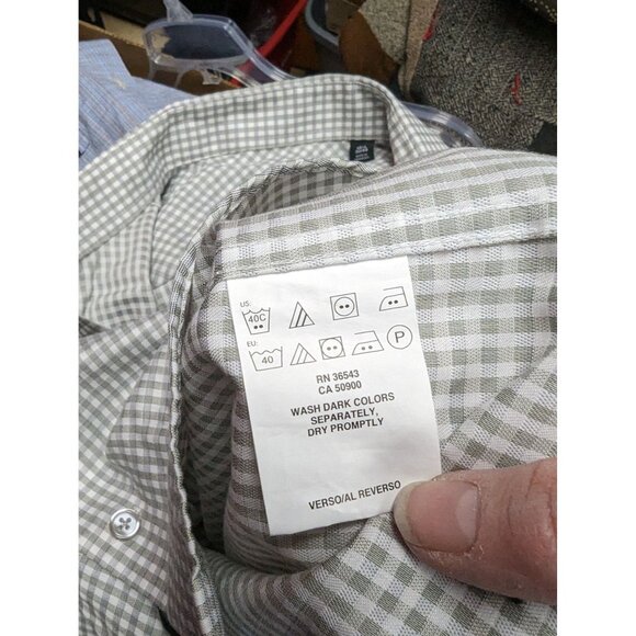 Kenneth Cole Mens Size Regular 15 1/2 Long Sleeve 32-33 Button Shirt Green Plaid - Picture 4 of 4